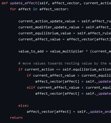 code snippet of the Puppitor update_affect function